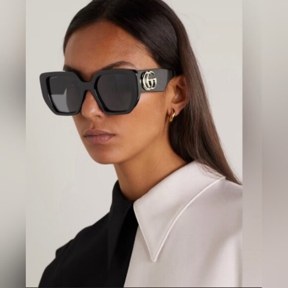 Gucci Women's Sunglasses Black Grey Gold GG Logo Oversized GG0956S 003 54-19-145 - Picture 13 of 16